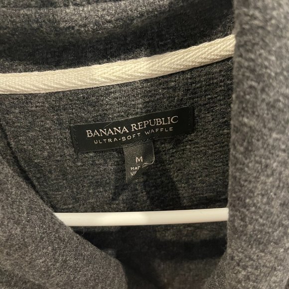 BANANA REPUBLIC Men's Shawl Neck Blue Ultra Soft Waffle Sweater - Grey Medium - Picture 2 of 3